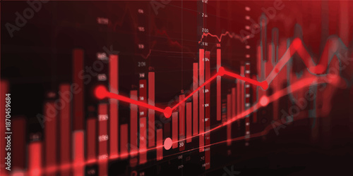 An abstract business and medical illustration features a financial stock market graph merging with a heartbeat pulse line to monitor technology data and global health trends on a digital EKG chart
