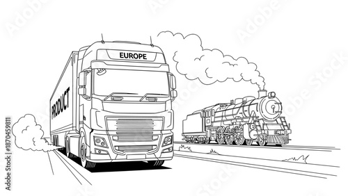 Truck and train freight transport