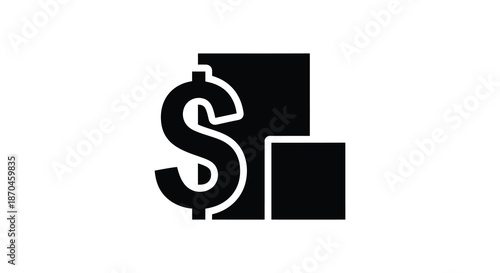 Abstract black and white geometric design featuring a dollar sign and square a striking silhouette