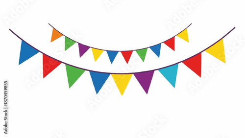 Colorful Triangle Bunting Flags Hanging on String for Celebration.