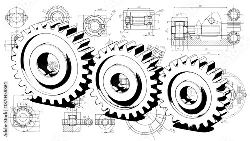 Gear mechanism on technical drawings