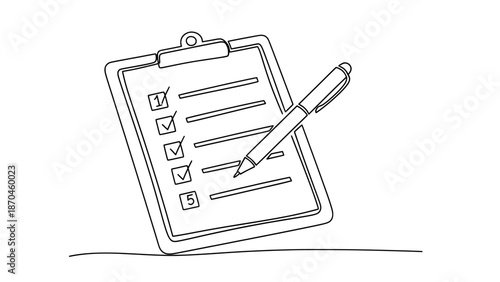 Checklist on clipboard with pen