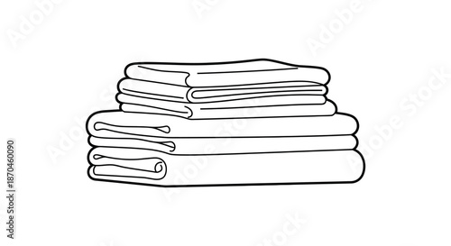 a neatly folded stack of white towels presented in a simple black outline silhouette