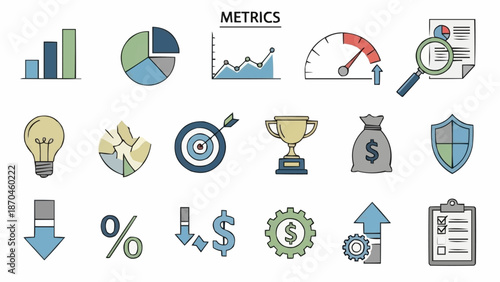 Collection of business and finance icons for metrics and analysis.