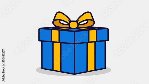 Blue gift box with yellow ribbon and bow illustration.