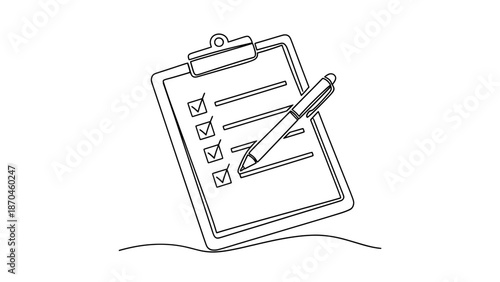 Checklist on clipboard with pen