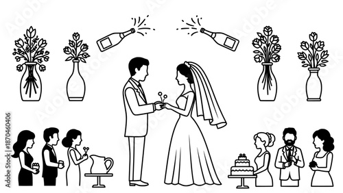 Wedding event icon set