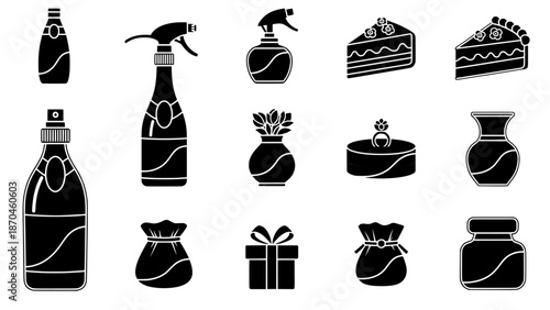 Icon set of gift, celebration, and home objects