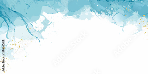 Abstract fluid art background with shades of blue and gold accents