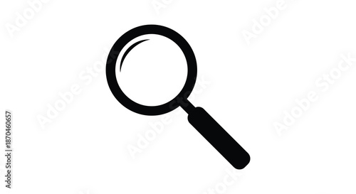 A simple black magnifying glass depicted in a flat minimalist style showcasing a clean silhouette