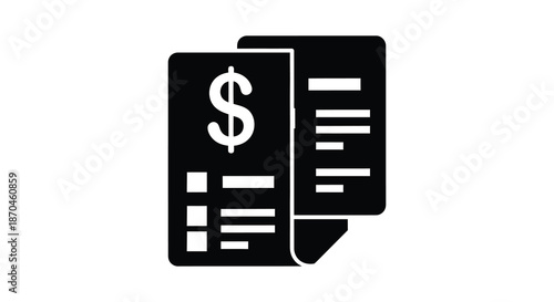 A black silhouette of a document with a dollar sign representing financial records and transactions silhouette