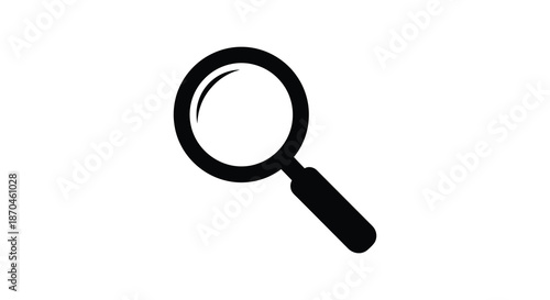 A simple black magnifying glass design against a white background a striking silhouette