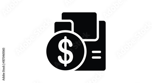A stark black icon depicting a wallet with a dollar sign a financial symbol silhouette