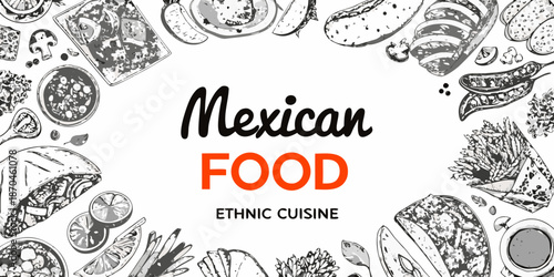 A vibrant illustration of assorted traditional mexican dishes and ingredients