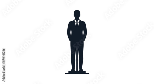 A striking black silhouette of a formally dressed man standing confidently on a platform silhouette