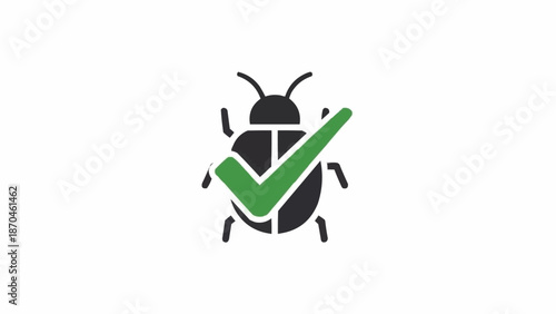 Green Checkmark on Black Beetle Icon.