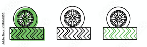 Tire icon set - Glyph and solid icon set - Flat Design Icon - line icon set - Flat Vector icon, icon, Editable stroke icon, Modern icon collection