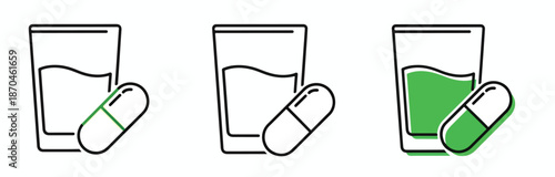 Medication and water icons - Glyph and solid icon set - Flat Design Icon - line icon set - Flat Vector icon, icon, Editable stroke icon, Modern icon collection