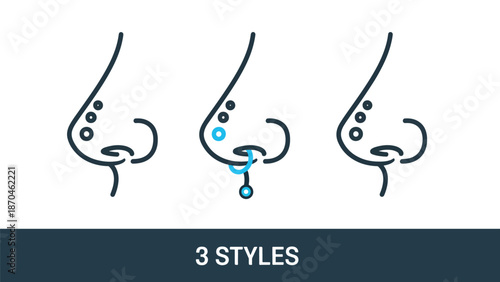 Nose icon set - Glyph and solid icon set - Flat Design Icon - line icon set - Flat Vector icon, icon, Editable stroke icon, Modern icon collection