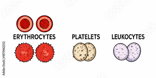Illustration of human blood cells erythrocytes platelets and leukocytes