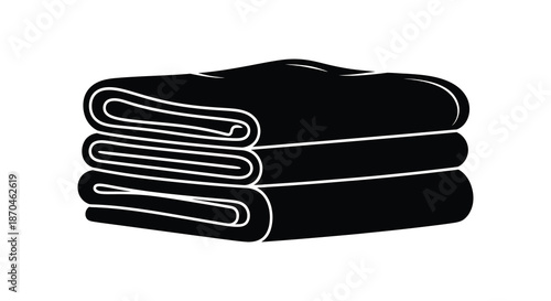 A simple depiction of neatly folded black towels presented in a striking outline silhouette