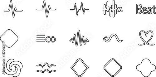 A collection of minimalist line art icons for health, audio, and abstract concepts