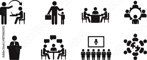 Business training and corporate management icon set