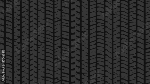 A dark grey background featuring a repeating pattern of vertical tire tracks with a distinct chevron tread design, suggesting an automotive or industrial theme.