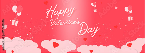 Happy Valentine's Day! Celebrate Day Full of Love on February 14th Concept Illustration. Celebration card for valentines day with hearts and clouds