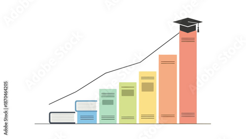 Educational Growth and Progress Represented by Books and Bar Chart