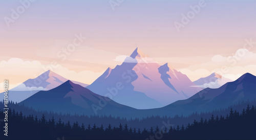 Majestic mountain range at sunset landscape illustration