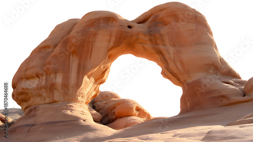 A naturally sculpted sandstone archway bathed in warm sunlight showcases desert erosion