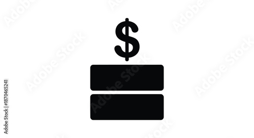 A simple illustration depicting stacked rectangles with a dollar sign above a financial silhouette