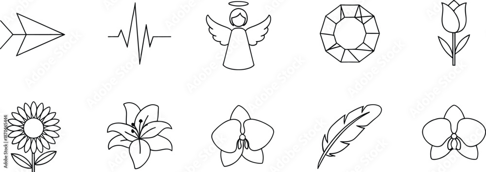 Obraz premium a set of line drawings of flowers and feathers