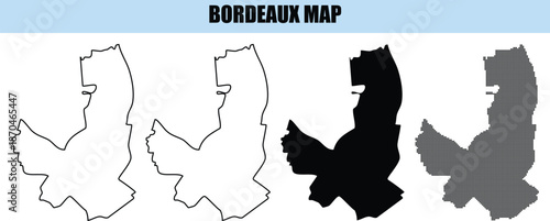 Bordeaux map silhouette vector set with solid outline and dotted patterns for aquitaine region geographic presentation
