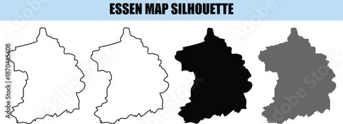 Essen map silhouette graphic bundle showcasing german city territory in various visual styles like halftone and contours
