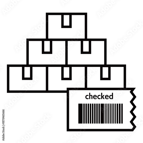 荷物と検品済みタグ（シール）のアイコンイラスト