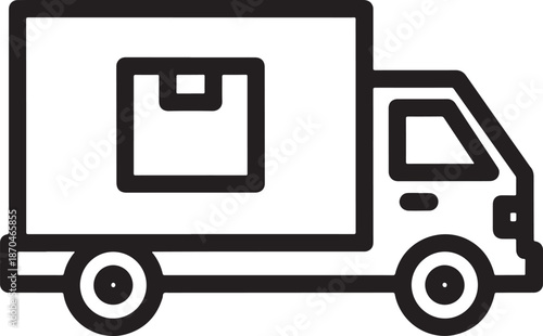 Minimalist delivery truck with box icon Vector
