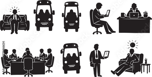 Business People Working in Office Settings and Vehicles Daily