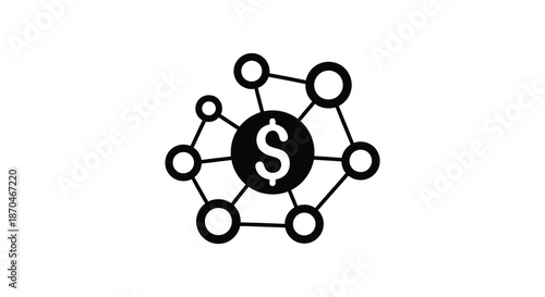 A network of connected circles with a central dollar sign depicted as a dark silhouette
