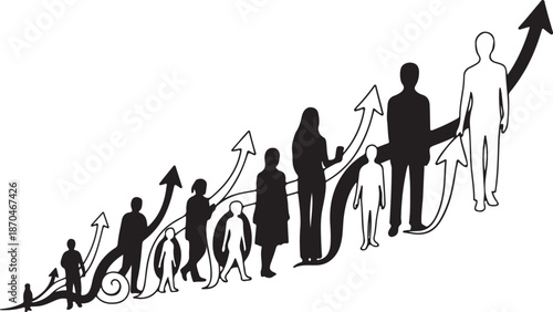 Business Growth and Success with People Silhouettes