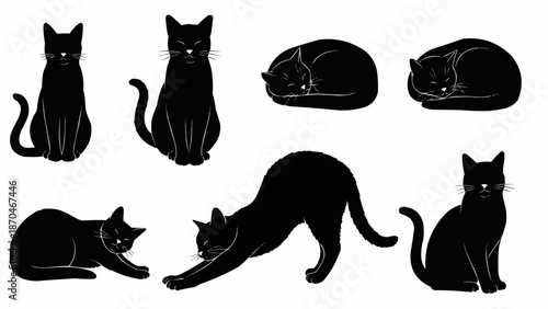 Collection of Black Cat Silhouettes in Various Poses.