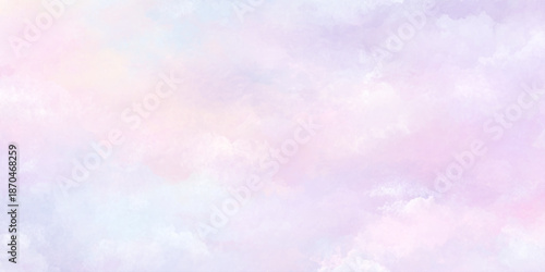 A soft pastel watercolor wash featuring gentle blends of pink lilac and pale blue hues creates a dreamlike effect