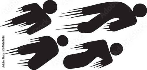 Silhouettes of people running in different positions quickly