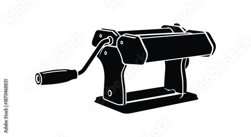 A striking black silhouette of a vintage pasta machine showcasing kitchen tools silhouette