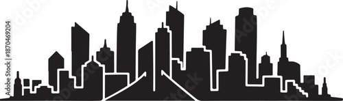 City Skyline Silhouette Urban Landscape Black White Graphic