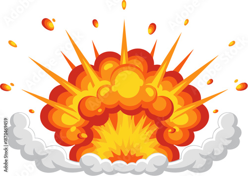 Cartoon Style Detailed Fire Explosion Effect with Smoke for Game Assets