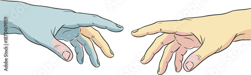 Cartoon Style Two Hand Reaching Each Other Depicting Collaboration Concept