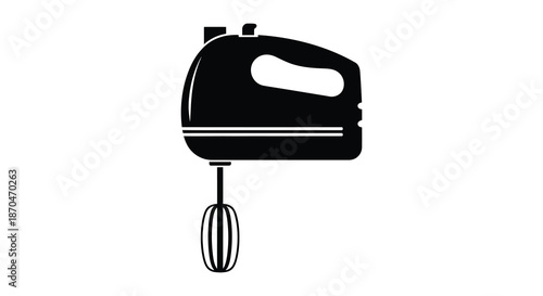 A stark black silhouette of a handheld electric mixer commonly used for baking and cooking silhouette