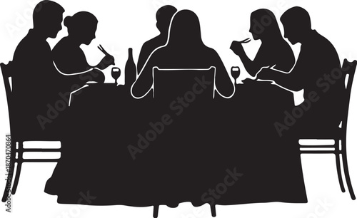 Silhouette of people sitting at a dinner table